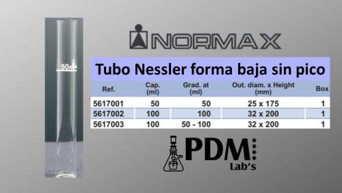 Tubo Nessler forma baja de 50 ml. NORMAX